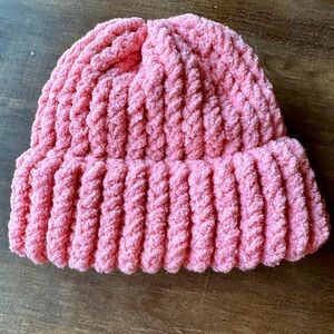 New Knit Kids Wide Brim Sparkly Light Coral Beanie